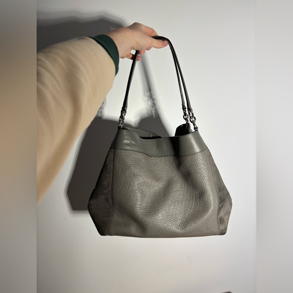 Coach Lexy Grey Suede Leather Shoulder Bag - Picture 2 of 14